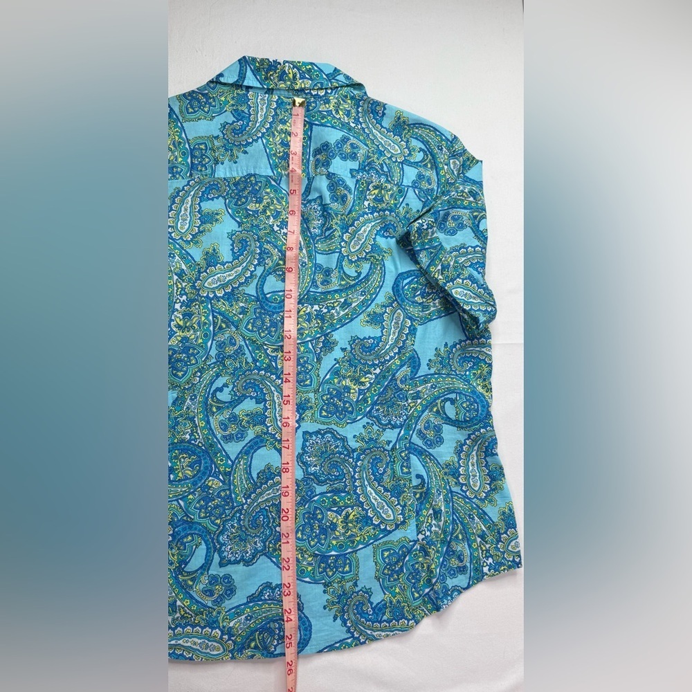 Jones New York Vibrant Blue and Green Paisley Short Sleeve Shirt Size Medium - Picture 7 of 7